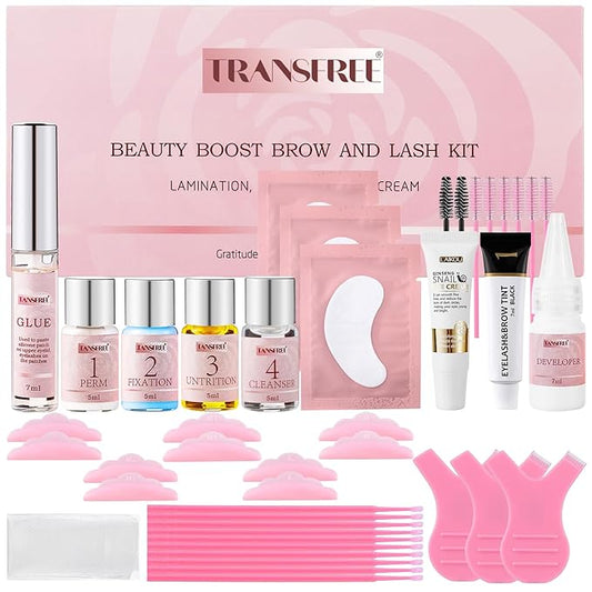 Eyelash Lift Kit and Brow Lamination DIY Lash Perm Tool Kit, Laminado de Cejas Kit Profesional, Natural Curled and Black Lashes