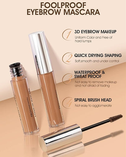 Waterproof Tinted Brow Gel-Long Lasting SmudgeProof Liquid Eyebrow Makeup,Eyebrow Mascara Tinted Brow Glue,Brow Filler Tint,Volumizing Enhance Brow Mascara,With Brow Razor Brush for Women-04Dark Brown