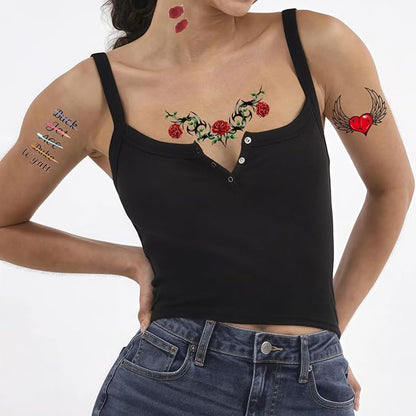 Female White Trash 9-Pack Temporary Tattoos for Halloween & Costumes – Realistic Fake Hickeys, Tramp Stamp Designs, Hillbilly Party Attire (Easy Waterproof Fake Tattoos)