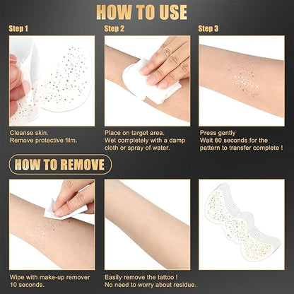 Glitter Freckles Face Tattoo, Sparkle Face Makeup Patches, Gold and Silver Freckles Face Makeup Patches, Waterproof Temporary Face Tattoos, Face Glitter Speckles Patches, 8 Sheets