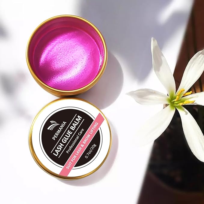 PERMANIA Lash Glue Balm, Eyelash Lifting Adhesives Strong Hold and Perfectly Shaped Eyebrows for Brow Lamination Kit, Lash Lift Balm Bright Colors & Fruity Flavours Fast Drying & Waterproof (Pink)