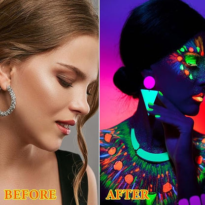 12 PCS Glow Body Paint Set,Glow in Dark Face Glitter Paint Body Glow Powder Neon Party Supplies Facial Highlighter Kits for Adults&Kids,Body Makeup