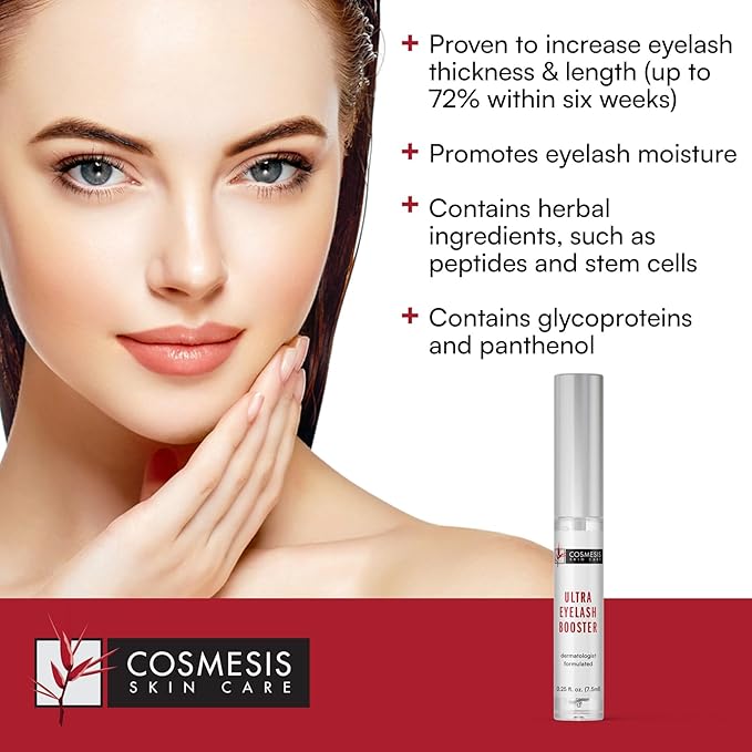 Ultra Eyelash Booster: Stimulates Growth & Thickness | Natural Peptides & Plant Stem Cells | 72% Increase in 6 Weeks | 0.25 oz