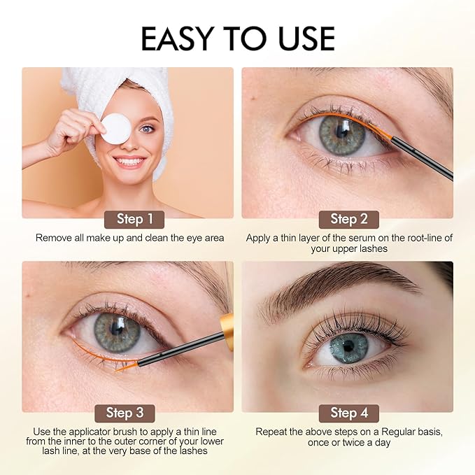 Eyelash Serum - Fuller & Longer Looking Eyelashes Lash Enhancing Serum, Voluminous Lengthening Natural Lash Enhancer, Vegan & Cruelty-Free (Gold)