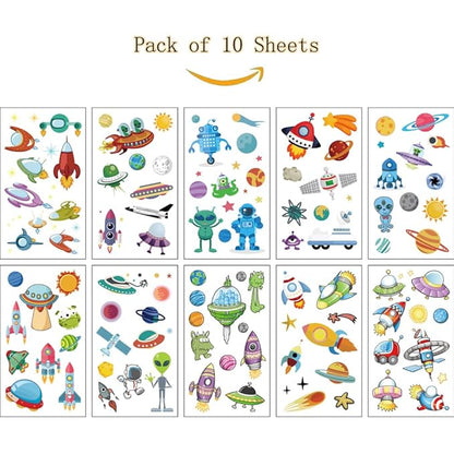 (Pack of 10 Sheets) UFO ET Spacecraft Waterproof Temporary Tattoo Stickers for Kids Boys and Girls, Party Favors Decorations