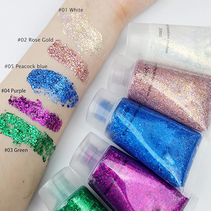 GL-Turelifes 30ml Sequins Chunky Glitter Liquid Eyeshadow Gel Festival Cosmetic Face Hair Nails Makeup Long Lasting Sparkling Easy to Apply, Easy to Remove (#06 Sliver)
