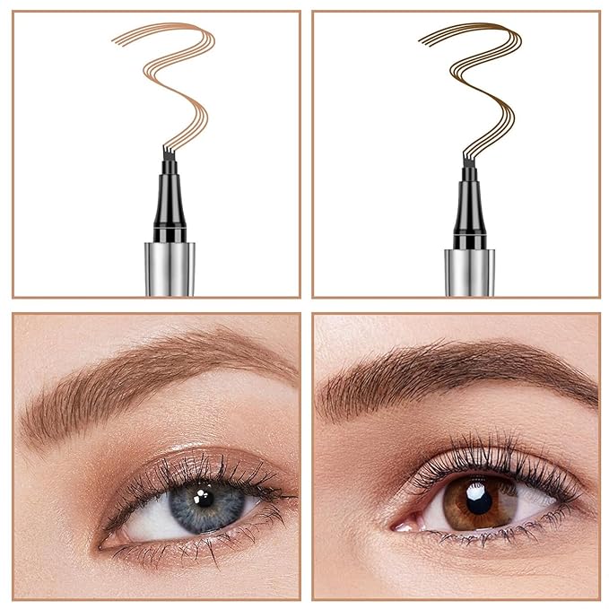 Magic Eyebrow Pencil 4 Tipped Precise Brow Pen Upgraded 3D Waterproof Microblading Contouring Pen Natural Fine Stroke Microblading Eyebrow Pencil (Dark Brown)