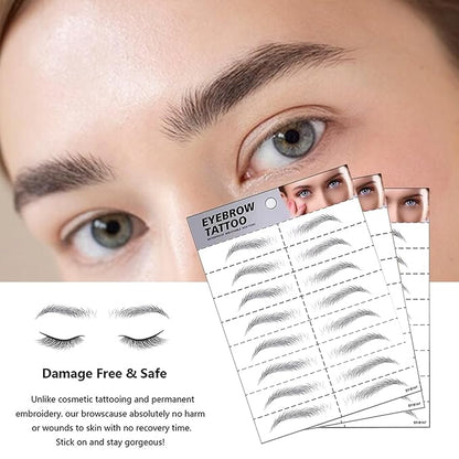 Black Eyebrow Tattoo 6 Sheets, Hair-Like Popular Fake Eyebrows Waterproof Lasting 4D Realistic Makeup Tattoo, Eyebrow Transfer Stickers for Women Girls