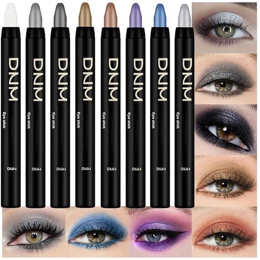 Kaely 8Pcs Cream Eyeshadow Stick Set for Older Women, Pearl White Black Gray Khaki Royal Blue Vioiet Purple Silver, Matte Shimmer Eyeliner Pencil Eye Shadow Sticks Palette Makeup, sombras para ojos
