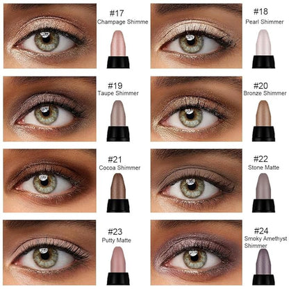 Kaely 8Pcs Cream Eyeshadow Stick Set for Older Women, Champagne Pearl Taupe Bronze Cocoa Stone Putty Smoky Amethyst, Matte Shimmer Eyeliner Pencil Eye Shadow Sticks Palette Makeup, sombras para ojos