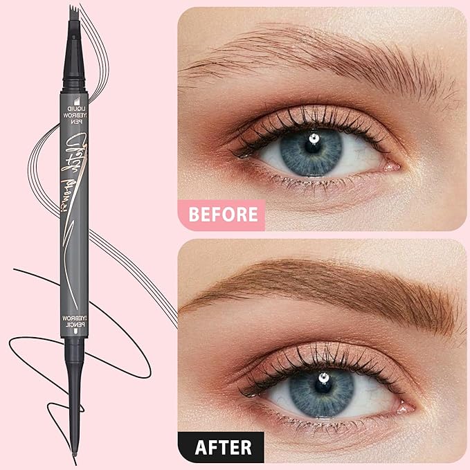 4 Tiped Microblading Eyebrow Pen 2 in 1 Waterproof Eyebrow Pencil Waterproof Eyebrow Kit Double Head Brown Eyebrows Eyebrow Microblading Pen natural Long-Lasting