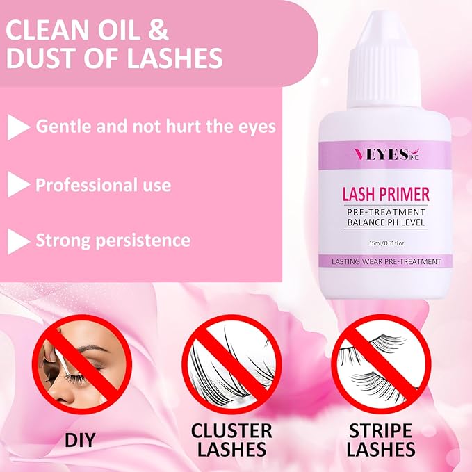 VEYES INC Lash Primer for Eyelash Extensions 15ml Professional Use Only Easy to Removes Proteins and Oils Increase Adhesive Bonding Power