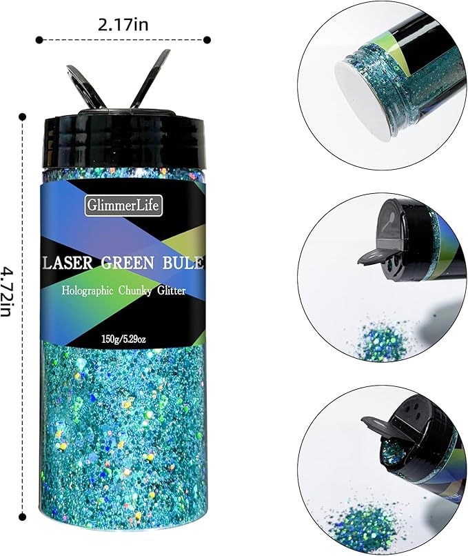 GlimmerLife Chunky Glitter 150G/5.29OZ Glitter, Holographic Chunky Glitter, Iridescent Sequin Flake Resin Glitter for DIY Crafts, Nail, Body, Face, Christmas Decorations