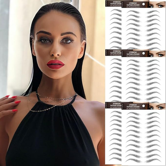 Black Eyebrow Tattoo 66 Pairs (High Arched Eyebrows), Hair-Like Popular Fake Eyebrows Waterproof Lasting 4D Realistic Makeup Tattoo Arch Style, Eyebrow Transfer Stickers for Women Girls