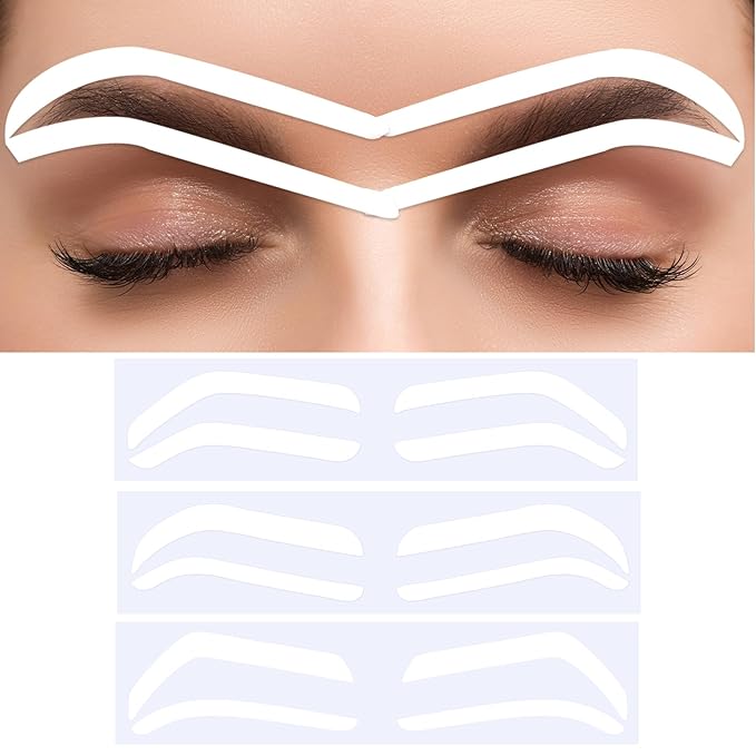 24Pairs Eye Brow Stencils for Women, Adhesive Eyebrow Stencil Stickers Disposable, Eyebrow Shaping Tape Strips, Airbrush Eyebrow Stencils Mapping Guides Brow Template for Older Women Tinting - 3Shapes