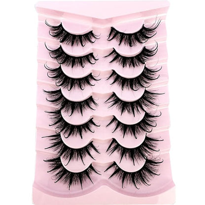 HBZGTLAD NEW 7pairs Cat eye Eyelashes 3D Natural False Lashes 5d Fluffy Soft Cross Manga Lashes Wispy Natural Eyelash Extension Makeup (DT02-6)