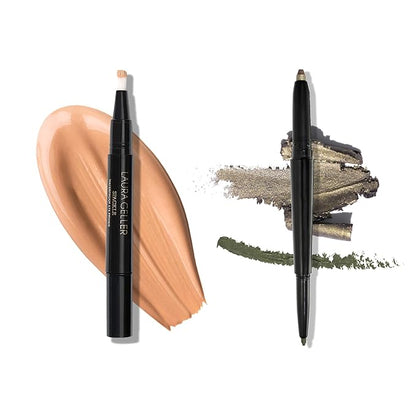 LAURA GELLER NEW YORK Waterproof Eye Spackle Eyeshadow Primer + Swipe-n-Line Dual-Ended Eyeshadow and Eyeliner Stick, Earthy (Taupe-Green/Warm Green)