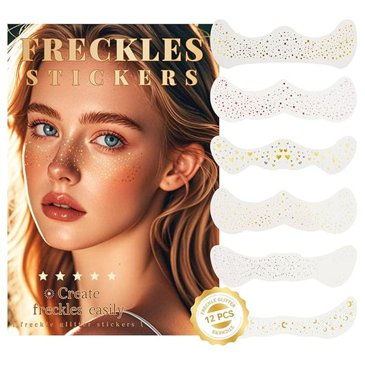 Glitter Freckles Face Tattoo, 12PCS Face Glitter Speckles Patches, Sparkle Makeup Patches for Women, Festival Rave Accessories