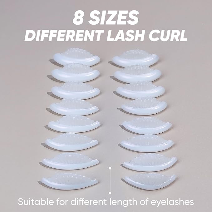 Lash Lift Shields Eyelash Perm Pads Silicone 16Pcs / 8 Sizes Lash Lift Rods Reusable Lifting Pads (White Peal)