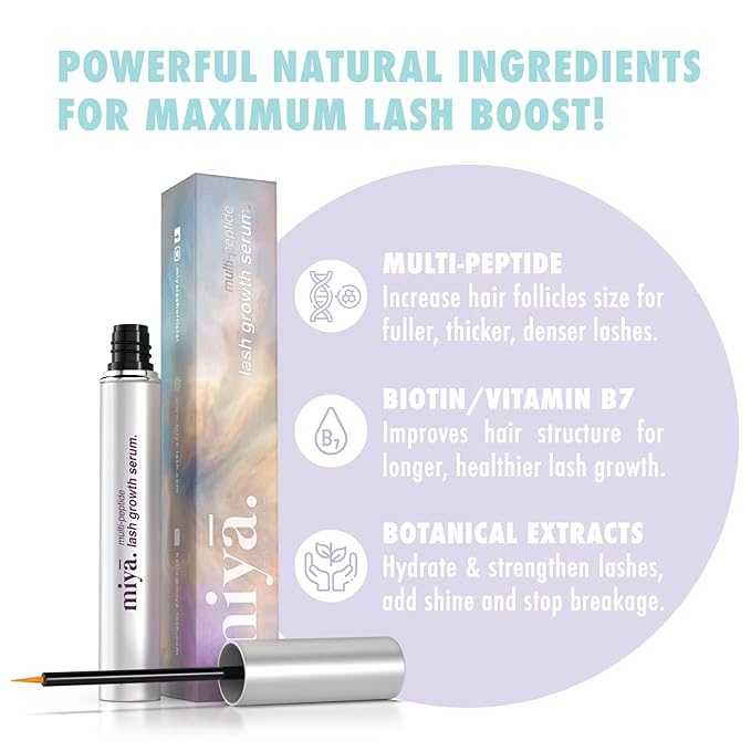 | Eyelash Growth Serum | Natural Lash Enhancer for Longer, Thicker Healthier Lashes | Gentle Effective Lash Growth Serum | Oil Free Lash Booster 3ml