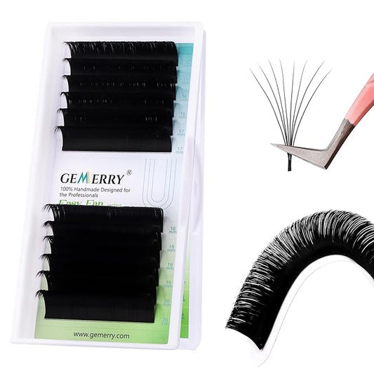 GEMERRY Lash Extension Easy Fan Lash Extensions Rapid Blooming 03 05 07 C/D Curl 8-20mm Volume Lash Extensions Mixed & Single Length Tray Self Fanning Eyelash Extension(0.1-D-15-20)