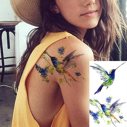 15 Sheets FANRUI 3D Watercolor Hummingbird Temporary Tattoos For Women Girl Small Multicolor Hummer Birds Tattoo Temporary Colorful Flower Fake Face Tatoo Kids Tiny Hands Waterproof Tatto Adult Tato