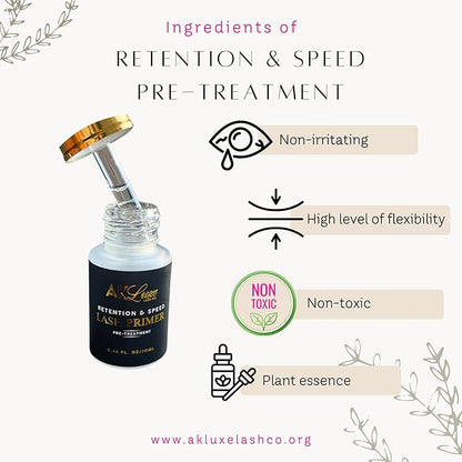 AK Lash Primer | Retention & Speed Pre-Treatment 10ml - Boosts Adhesion, Improves Bond Retention, Ideal for Natural Lashes and Eyelash Extensions, Semi-Permanent Eyelash Extension Supplies
