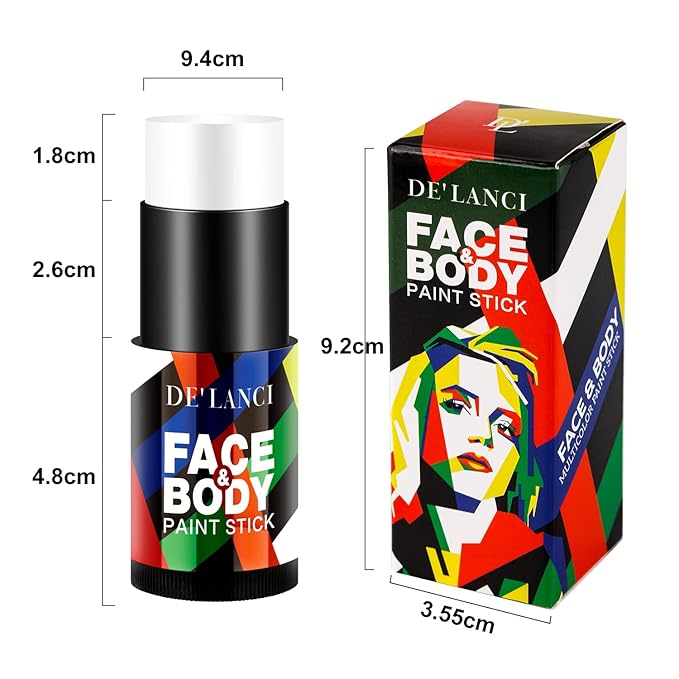 DE'LANCI Clown White Makeup Stick - Cream Blendable Body Paint Sticks for Sports, Halloween Cosplay - Joker, Zombie, Vampire, Skeleton