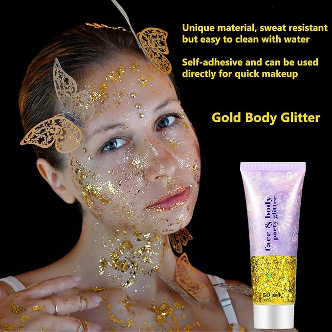 Go Ho Orange Face Body Glitter,Singer Concerts Orange Face Paint Glitter Makeup,Holographic Chunky Sequins Glitters Gel for Eye Lip Hair Nails,Festival Rave Accessories,52g