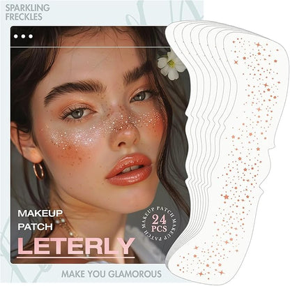 24 Pcs Glitter Freckles Face Tattoo,Rose Gold Face Glitter Makeup Patches Cute Sparkle Freckles Patches Waterproof Makeup Speckles for Face Accessories for Women Girls