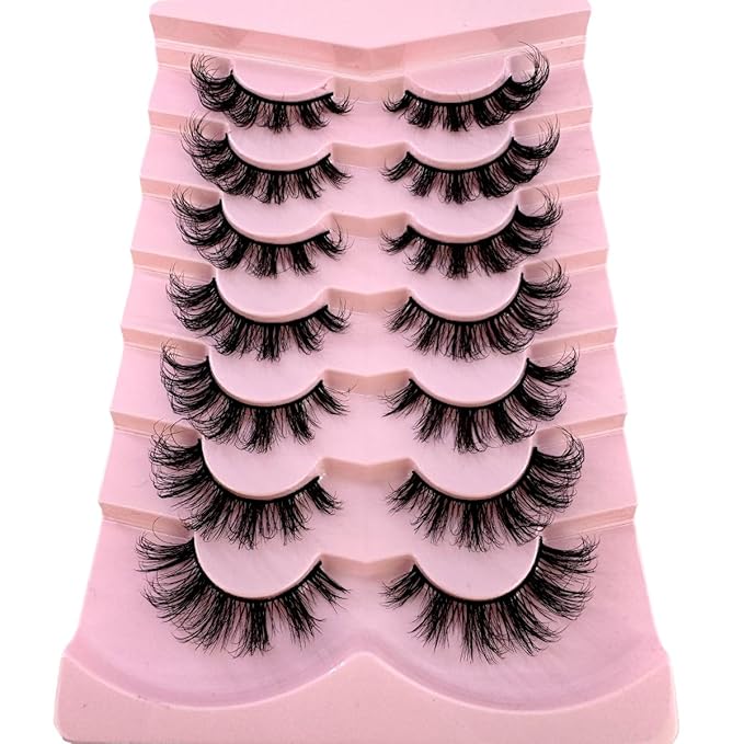 HBZGTLAD New 7 Pairs False Eyelashes Wispy Lashes Natural Look Fake Eyelashes Cat Eye Lashes Faux Mink Fluffy Strip False Lashes Pack (G64)