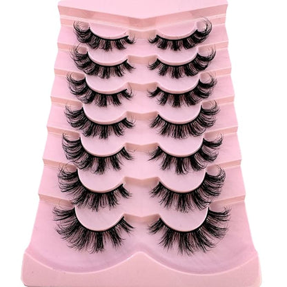 HBZGTLAD New 7 Pairs False Eyelashes Wispy Lashes Natural Look Fake Eyelashes Cat Eye Lashes Faux Mink Fluffy Strip False Lashes Pack (G64)