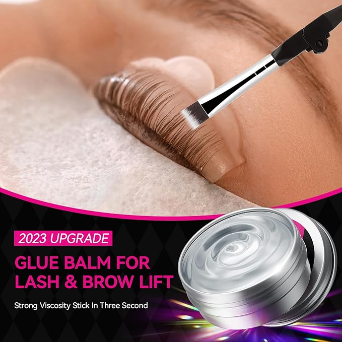 Lash Lift Glue Balm Kit, Eyelash Lift Glue Adhesive & Lash Lift Rods with Brush for Lash Lift & Brow Lamination, Strong Viscosity & Water Solubility for Eyelash Perm Kit, 0.35Oz/10G
