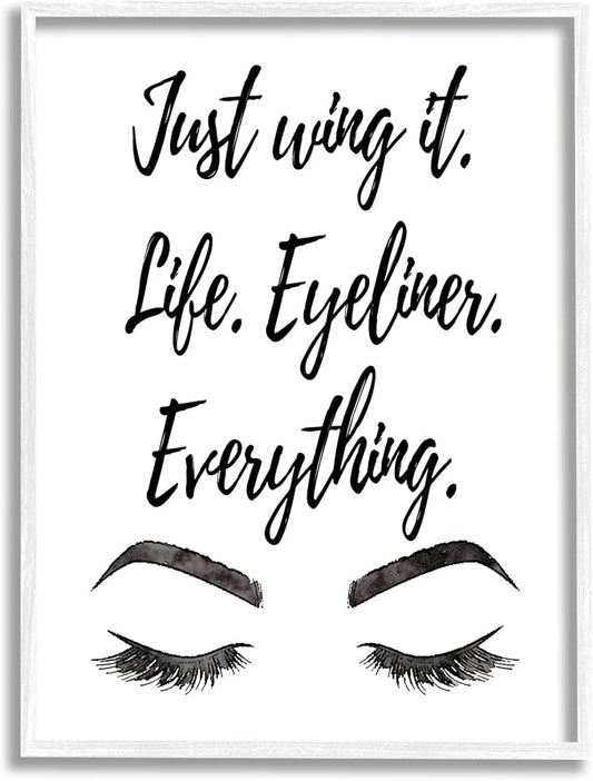 Stupell Industries Just Wing It Eyeliner Makeup Phrase Framed Giclee Art, Design by Amanda Greenwood