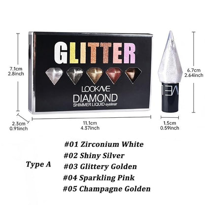5 Pcs Glitter Eyeliner Liquid Eyeshadow Diamond Colorful Set with Shimmer and Waterproof for Gift Eye Glitter Makeup (Type A)