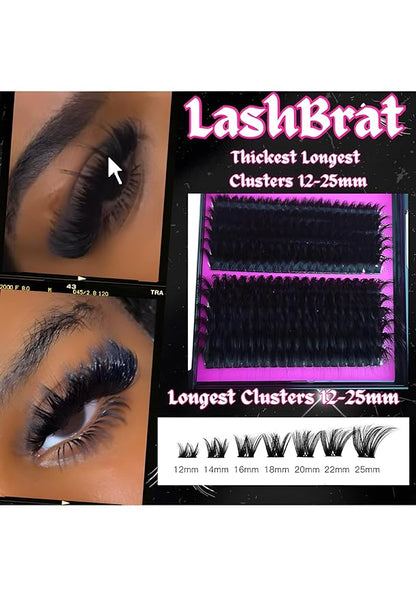 DIY Volume Lash Clusters + Bottom Lashes 12-25mm Longest Thickest Eyelash Clusters 150D D curl Indivual Lashes Cluster Kit Wispy Cluster Spikes