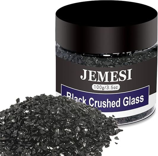 Black Broken Crushed Glass Glitter, 100g/3.5 Oz Irregular Small Chunky Chips High Luster Craft Sequins Gravel for DIY