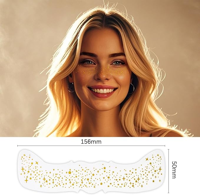 Glitter Freckle Face Tattoos - 6 PCS Gold Temporary Face Freckle Patch | Waterproof & Sweatproof Adhesive Glitter Patches for Festival, Party, Halloween Makeup (Gold Glitter Freckles-B)