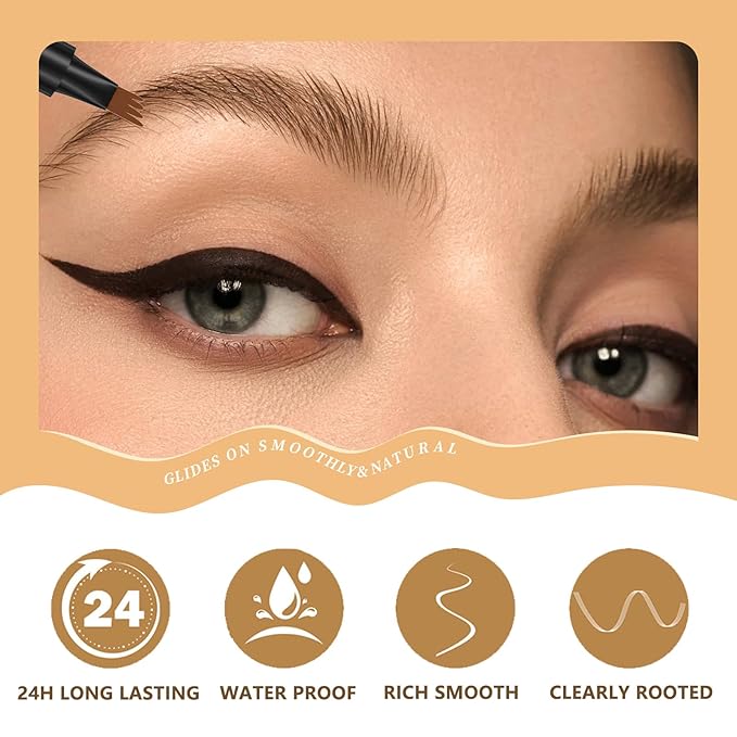 Microblading Eyebrow Pen,2-in-1 Eyebrow Tattoo Pencil 4 Fork Tip with Eyeliner,Multifunction Double Head Waterproof Eyebrow Pencil Create Natural Looking Brows (Dark Brown)