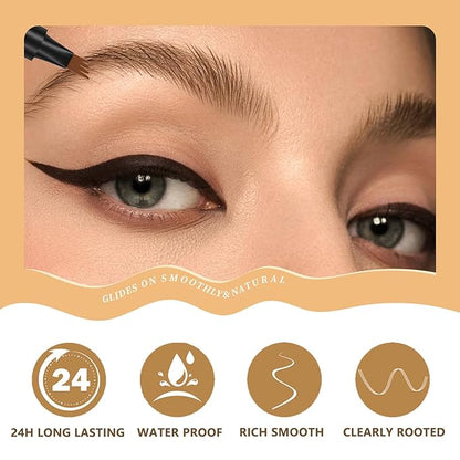 Microblading Eyebrow Pen,2-in-1 Eyebrow Tattoo Pencil 4 Fork Tip with Eyeliner,Multifunction Double Head Waterproof Eyebrow Pencil Create Natural Looking Brows (Dark Brown)
