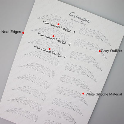 3 pcs White Microblading Hairstroke Practice Skin Hair strokes Pattern Pre-printed Silicone Practice Pad Permanent Makeup Eyebrow Tattoo Latex (9 Pairs Hairstroke Outlines)