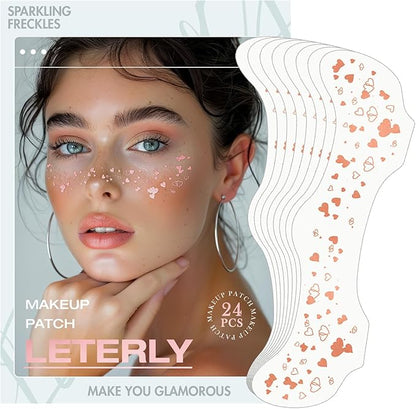 24 Pcs Glitter Freckles Face Tattoo,Rose Gold Face Glitter Makeup Patches Cute Sparkle Freckles Patches Waterproof Makeup Speckles for Face Accessories for Women Girls