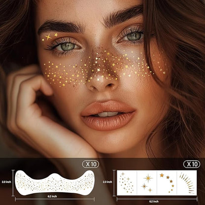 20 Pcs Silver Face Makeup Patches, Glitter Freckles Face Tattoo, Sparkle Makeup Patches, Glitter Freckles,Waterproof Face Glitter Speckles Patches for Women (Silver)