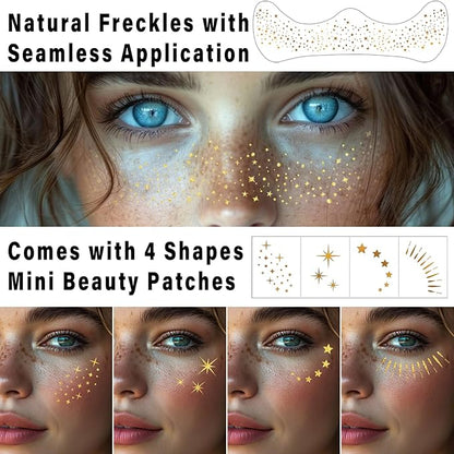 20 Pcs Silver Face Makeup Patches, Glitter Freckles Face Tattoo, Sparkle Makeup Patches, Glitter Freckles,Waterproof Face Glitter Speckles Patches for Women (Silver)