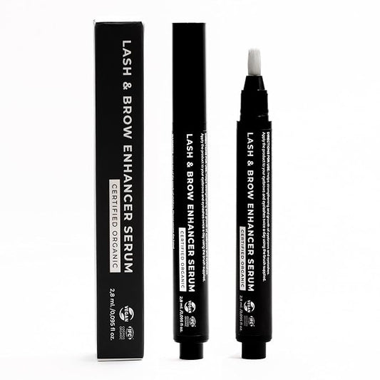 Lash Serum Certified Organic – Eyelash & Eyebrow Growth with Castor, Argan & Jojoba Oils – Natural, No Irritation, Longer & Fuller Lashes