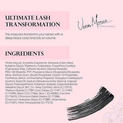 Vera Moore Mascara for Ultimate Volume & Long Lashes, Telescopic & Tubing Options, High-Definition Finish, Smudge-Proof, All-Day Wear, Easy Removal (Brown, 0.28 oz)