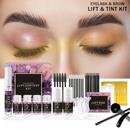 Lash Lift Kit & Brow Lamination Kit, 2 in 1 Eyelash Perm Kit & Eyebrow Lamination Kit, Semi-Permanent DIY Perm Kit for Lashes Brows for Home DIY Salon, Quick Lifting & Voluminous Coloring#1