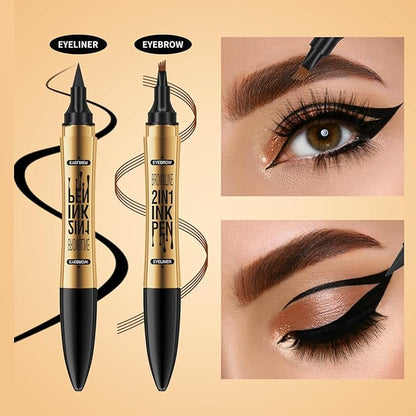 2 in 1 Magic Eyebrow Pencil, 4 Tip Microblade Eyebrow Pen Microblading Eyebrow Pencil Contouring Pen for Natural Daily Look Eyebrow Makeup