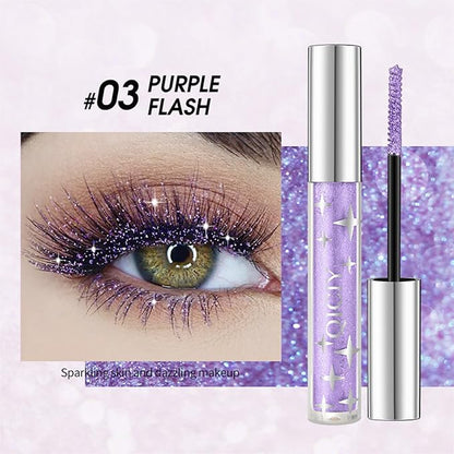 Petansy 3 Colors Glitter Mascara Waterproof Long Lasting Lightweight Smudge-Proof Colored Mascara Diamond Sparkling Colorful Mascara，Voluminous Colorful Eyelashes Party Stage Use Makeup for Women