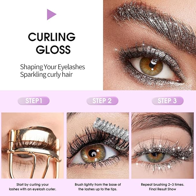 Petansy 3 Colors Glitter Mascara Waterproof Long Lasting Lightweight Smudge-Proof Colored Mascara Diamond Sparkling Colorful Mascara，Voluminous Colorful Eyelashes Party Stage Use Makeup for Women